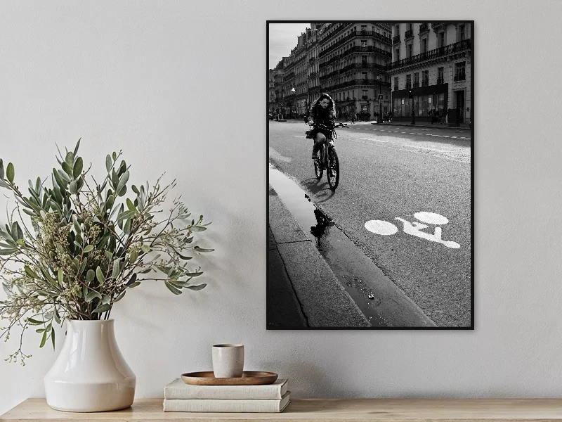 GIRL ON A BICYCLE — fine art print in situ.