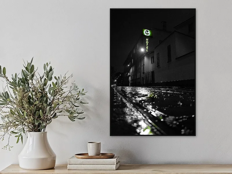 MIDNIGHT CHECK-IN — fine art print in situ.