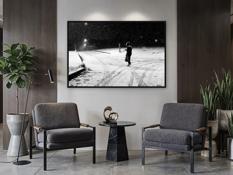WHITE AND BLACK — monumental print displayed in an interior.