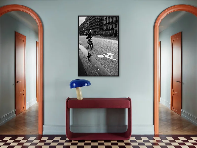 GIRL ON A BICYCLE — gallery print in situ.