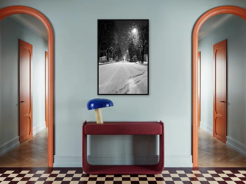 CITY SKIING — gallery print in situ.