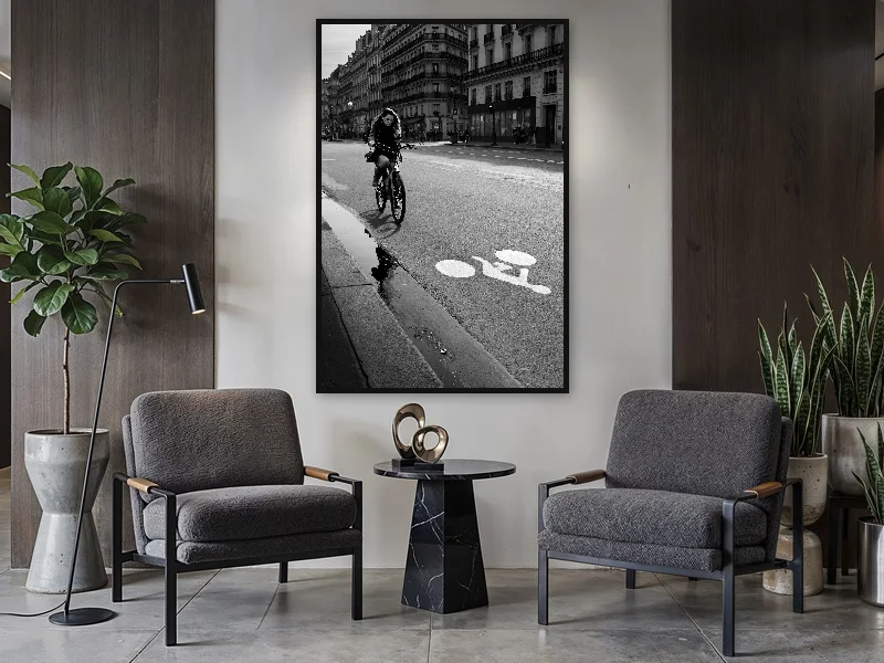 GIRL ON A BICYCLE — monumental print in situ.
