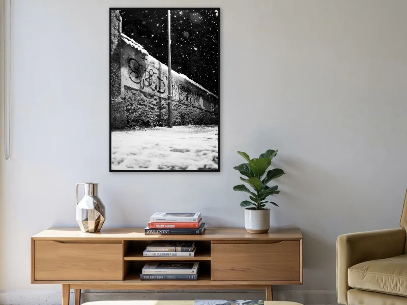 SNOWY TAG — gallery print in situ.