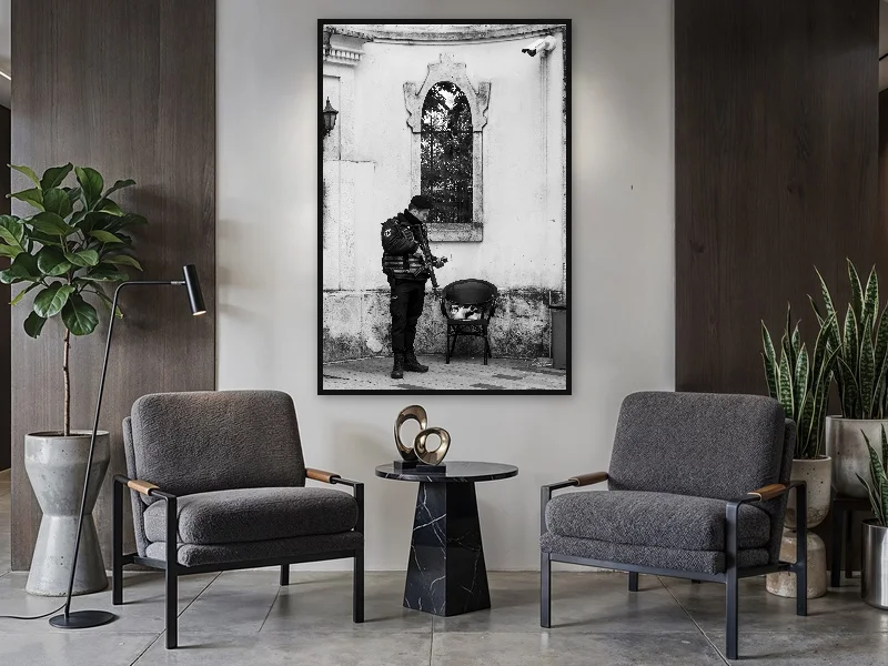 CAT UNDER ARREST — monumental print in situ.