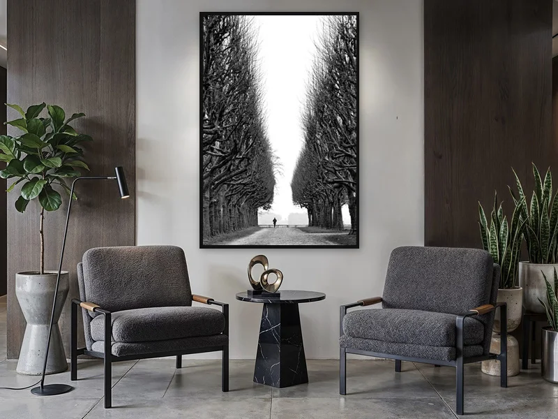 THE MAN AND THE GIANT TREES — monumental print in situ.