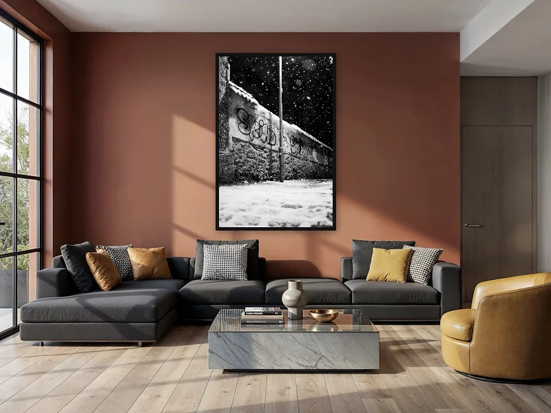 SNOWY TAG — monumental print in situ.
