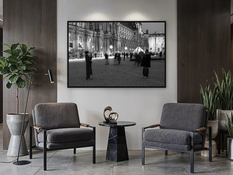 LOUVRE GHOSTS & LOVERS — monumental print in situ.