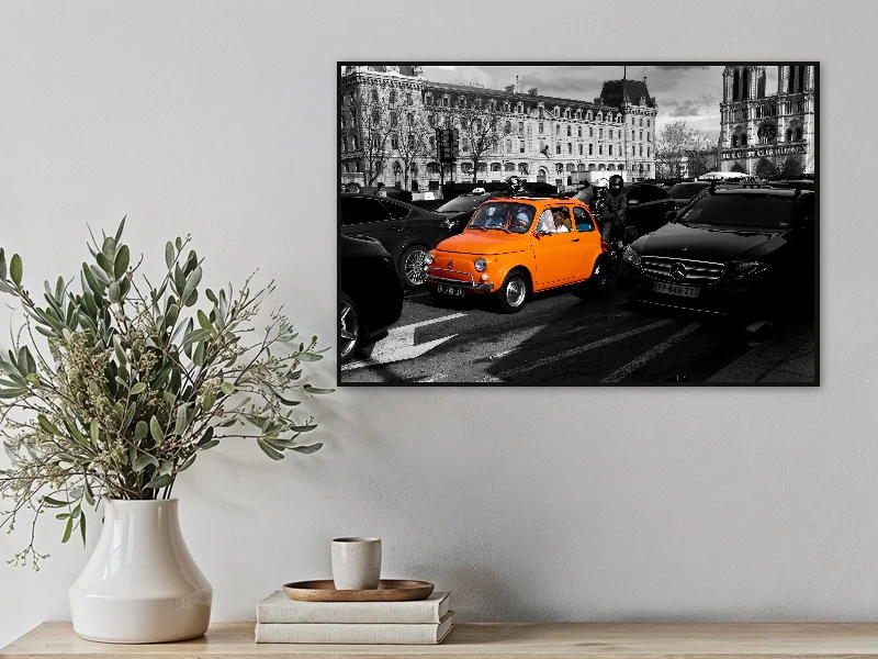 ORANGE & BLACK — fine art print in situ.