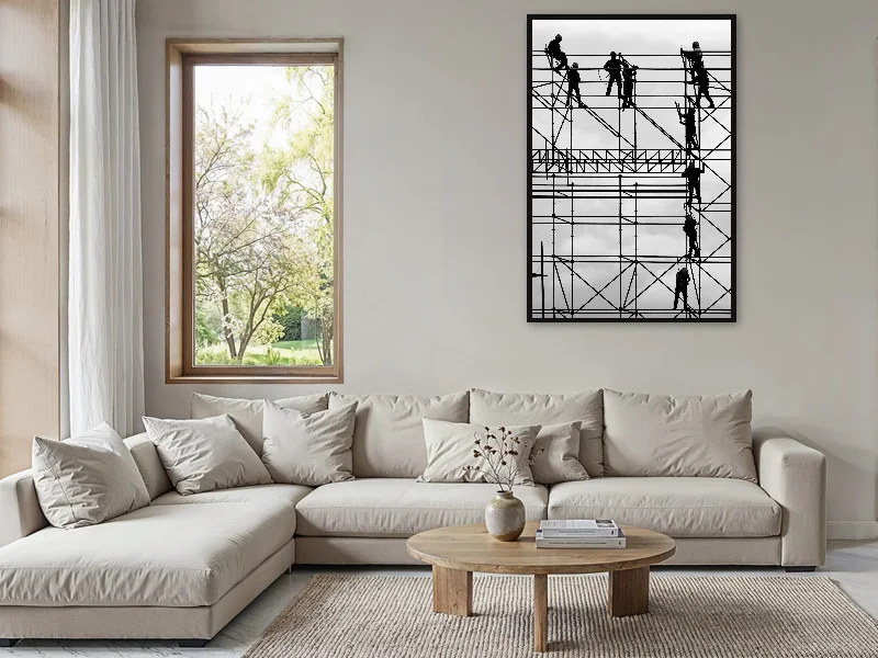 WORKERS MIKADO — monumental print in situ.
