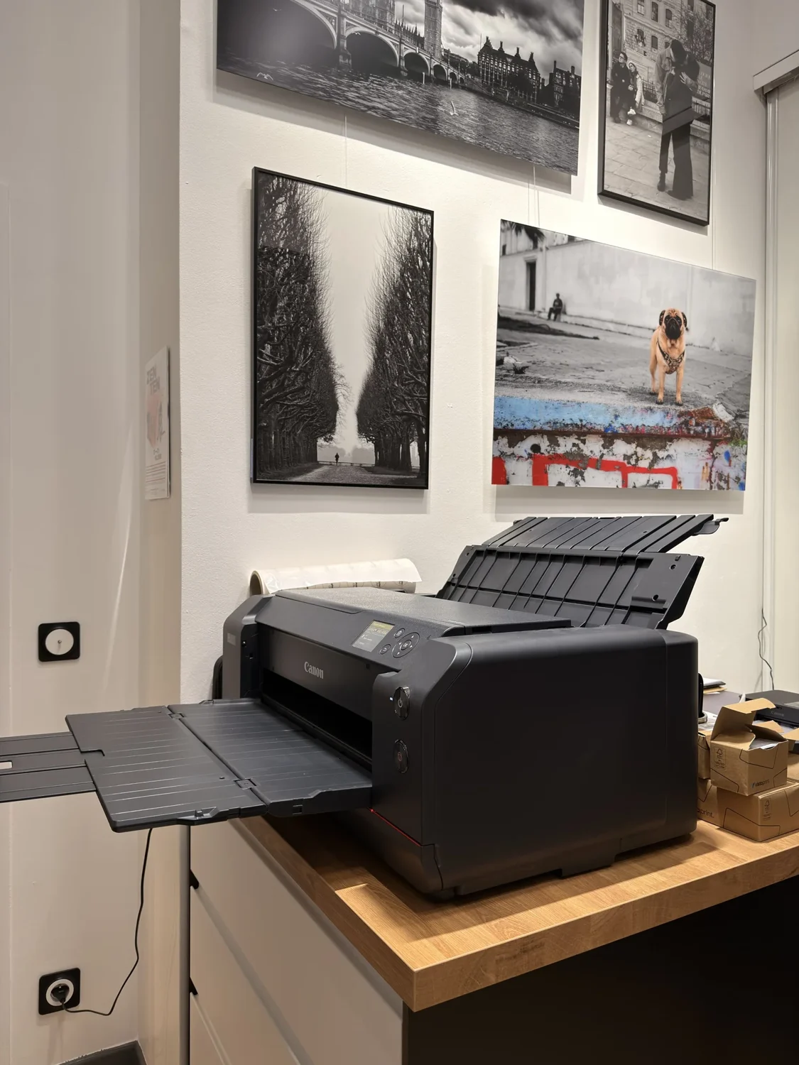 Printing photographs at the studio.